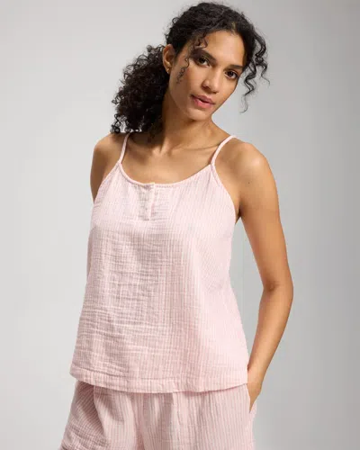 Soma Women's Cotton Gauze Pajama Cami In Pink Size Medium |  Pajama Sets In Artisan Stripe Pink
