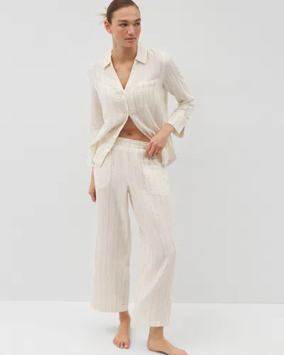 Soma Women's Cotton Gauze Pajama Pants In Ivory Size Xs |  Mother's Day Pajamas In Champagne Stripe