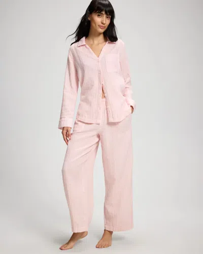 Soma Women's Cotton Gauze Pajama Pants In Pink Size Small |  Pajama Sets In Artisan Stripe Pink