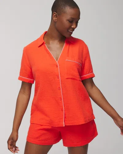 Soma Women's Cotton Gauze Short Sleeve Pajama Top In Island Guava Size Large |