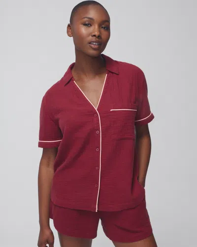 Soma Women's Cotton Gauze Short Sleeve Pajama Top In Vermillion Size Medium |