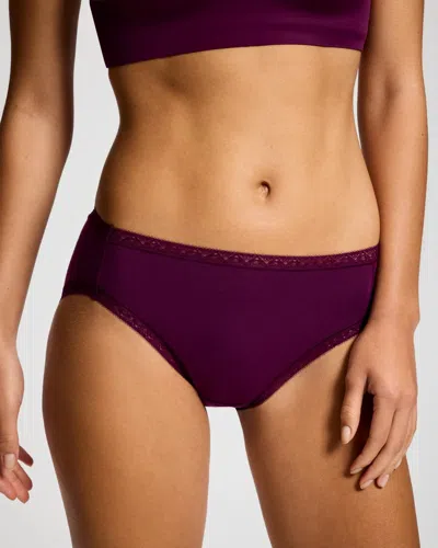 Soma Women's Cotton High-leg Brief Panty With Lace Trim In Purple Size Xs |  In Wicked Plum