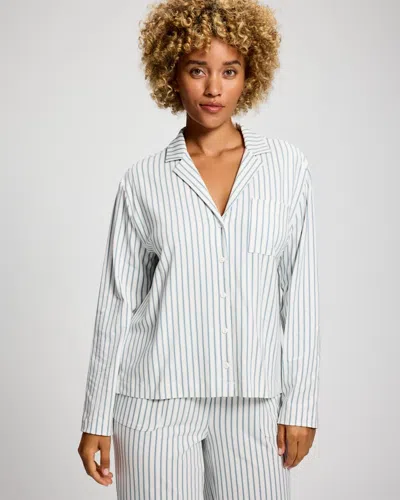 Soma Women's Cotton Long-sleeve Button Up Pajama Top In Blue Size Small |  Pajama Sets In Svelte Stripe Indigo