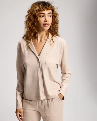 Soma Women's Cotton Long-sleeve Button Up Pajama Top In Ivory Size Xs |  Pajama Sets In Heather Shell