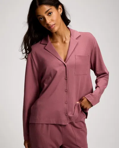 Soma Women's Cotton Long-sleeve Button Up Pajama Top In Pink Size Xs |  Pajama Sets In Cocoa Rouge