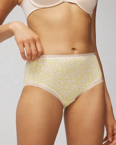 Soma Women's Cotton Modal Brief Underwear In Fleur Vine Mid Ws/lime Size Large |