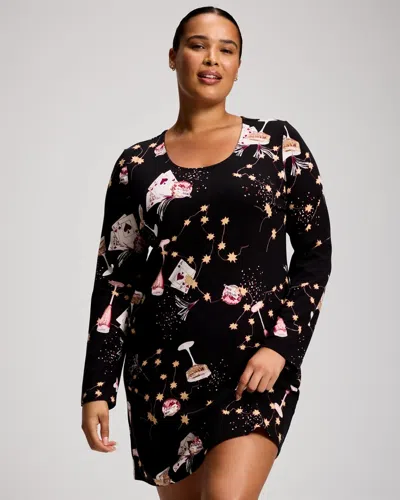 Soma Women's Cotton Modal Long-sleeve Nightgown In Black Size Xs |