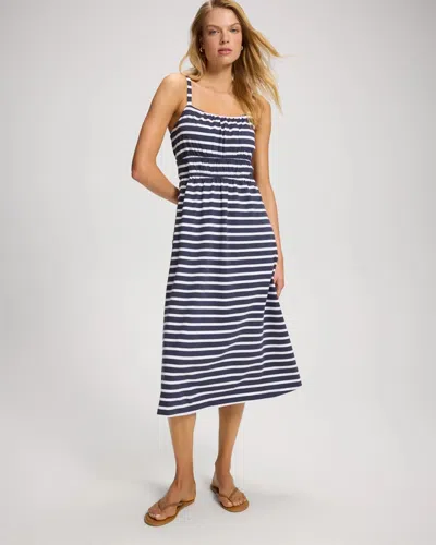Soma Women's Cotton Paradiso Midi Dress In Blue Size Xs |  In Large Deep Indigo Stripe