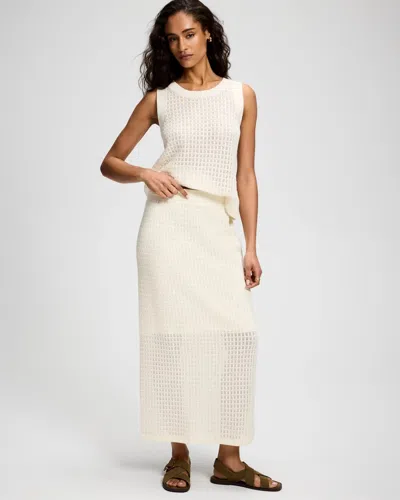 Soma Women's Cotton Pointelle Sweater Skirt In Ivory Size Xs |  In Shea
