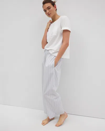 Soma Women's Cotton Poplin Pajama Pants In Blue Size Large |  Mother's Day Pajamas In Playa Stripe Ocean Air
