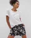 Soma Women's Cotton Poplin Pajama Shorts In Black Size Large |  Mother's Day Pajamas In Plumeria Dream Black