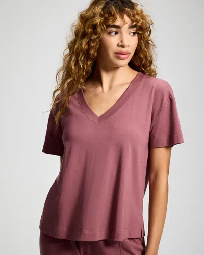 Soma Women's Cotton Relaxed V-neck Short Sleeve Pajama Tee In Pink Size Xs |  Pajama Sets In Cocoa Rouge