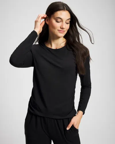 Soma Women's Cotton Ruched Long Sleeve Pajama Tee In Black Size Xs |  Pajama Sets