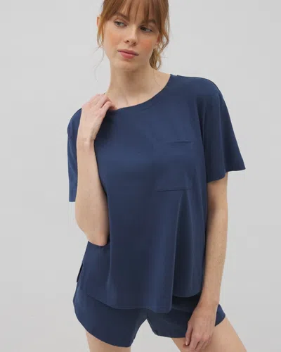 Soma Women's Cotton Short Sleeve Pocket Pajama Top In Blue Size Small |  Pajama Sets In Ink Blue