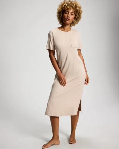 Soma Women's Cotton Short-sleeve Long Nightgown In Ivory Size Xs |  In Heather Shell