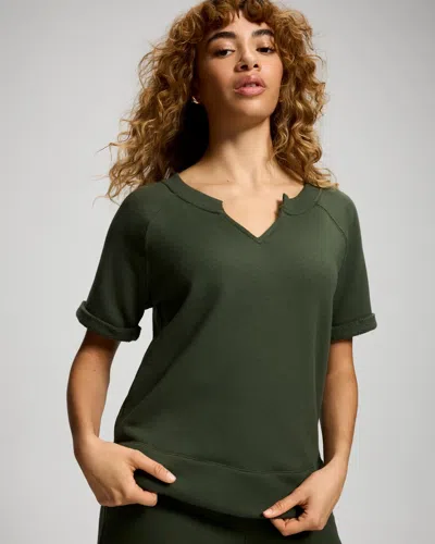 Soma Women's Cotton Terry Relaxed Short Sleeve Sweatshirt In Green Size Small |  In Climbing Ivy