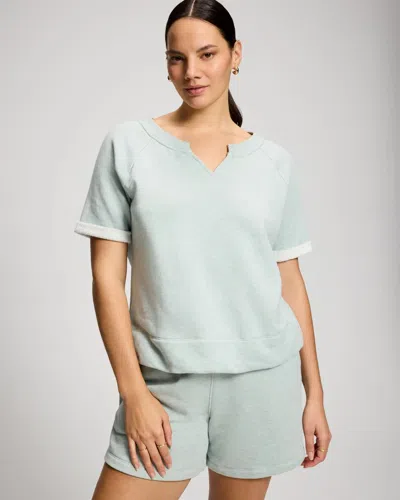 Soma Women's Cotton Terry Relaxed Short Sleeve Sweatshirt In Green Size Xs |  In Heather Cool Mint