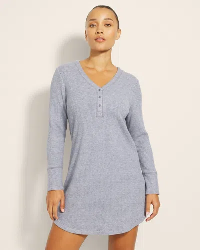 Soma Women's Waffle Knit Long Sleeve Nightgown In Blue Size Xl |  In Lunar Tide