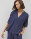 Soma Women's Crinkle Knit Relaxed Button-up Top In Blue Size Xs |