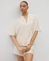 Soma Women's Crinkle Knit Relaxed Button-up Top In Ivory Size Medium |