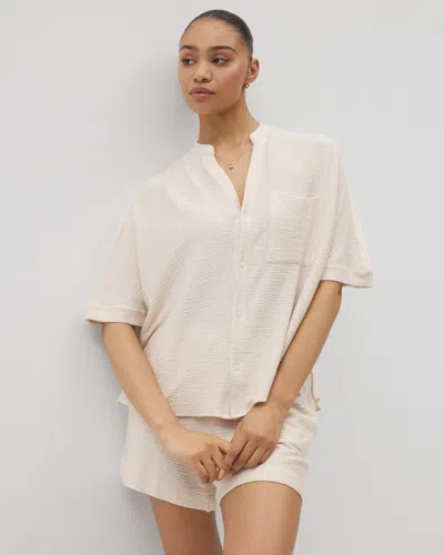 Soma Women's Crinkle Knit Relaxed Button-up Top In Ivory Size Medium |