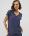 Soma Women's Crinkle Knit Short Sleeve V-neck Hoodie In Blue Size 2xl |
