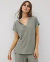 Soma Women's Crinkle Knit Short Sleeve V-neck Hoodie In Green Size 2xl |