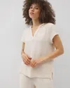 Soma Women's Crinkle Knit Short Sleeve V-neck Hoodie In Ivory Size Small |