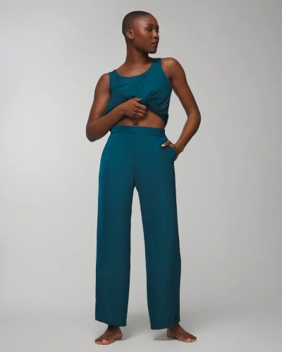 Soma Women's Crinkle Satin Ankle Pajama Pants In Teal Size Large |