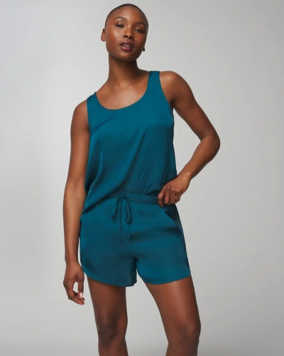 Soma Women's Crinkle Satin Flirty Pajama Shorts In Teal Size Large |