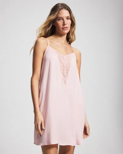 Soma Women's Crinkle Satin Lace Chemise In Pink Size Medium |  In Pretty Pink