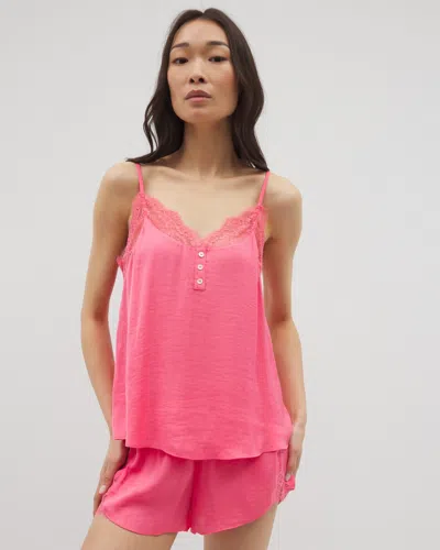 Soma Women's Crinkle Satin Lace Trim Cami Pajama Top In Pink Size Xs |  Pajama Sets