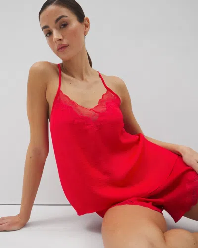 Soma Women's Crinkle Satin Lace Trim Cami Pajama Top In Red Size Small |  Pajama Sets In Dare Me Red