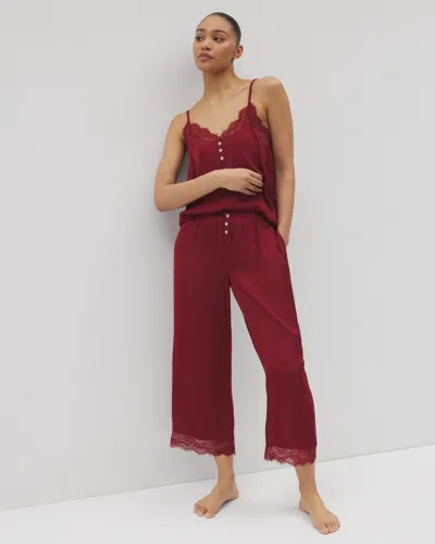 Soma Women's Crinkle Satin Lace Trim Crop Pajama Pants In Red Size Small |  Mother's Day Pajamas