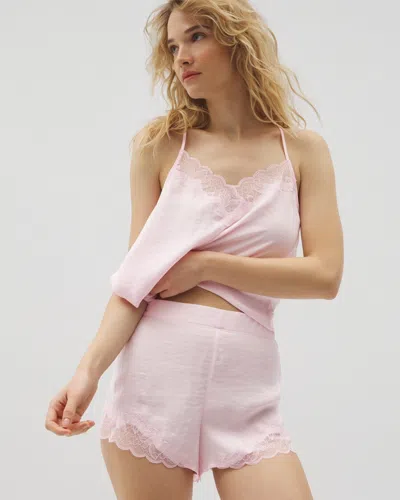Soma Women's Crinkle Satin Lace Trim Pajama Shorts In Pink Size Xs |  Mother's Day Pajamas In Sugar Coated