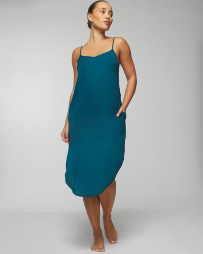 Soma Women's Crinkle Satin Midi Gown In Teal Size Xl |