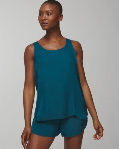 Soma Women's Crinkle Satin Tank Top In Teal Size Small |