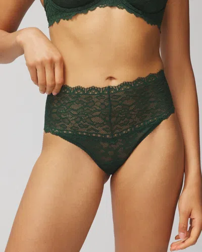 Soma Women's Embraceable All-over Retro Thong Underwear In Lush Emerald Size Large |