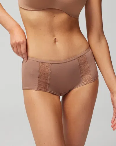 Soma Women's Embraceable Boyshort Panty With Lace In Warm Nude Size Large |  In Brown