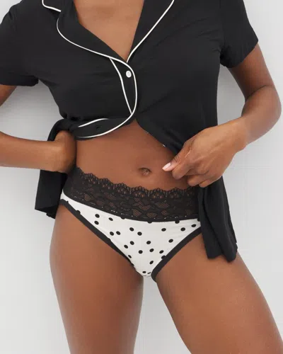 Soma Women's Embraceable High-leg Panty With Lace In Black Size 2xl |  In Merry Dot Champagne Black