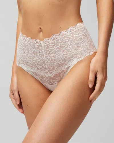 Soma Women's Embraceable High-waist Thong Panty With Lace In Ivory Size Medium |