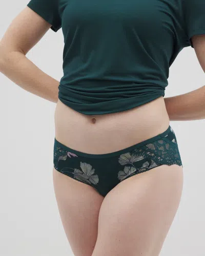 Soma Women's Embraceable Hipster Panty With Lace In Green Size Xl |  In Haven Botanical M Dk Sea