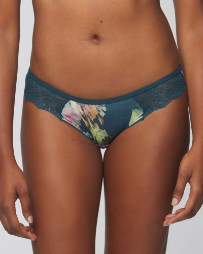 Soma Women's Embraceable Lace Bikini Underwear In Teal Floral Size Xs |  In Sketchbook Flora Mini Dh