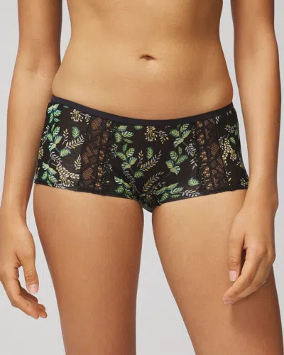 Soma Women's Embraceable Lace Boyshort Underwear In Oasis Fronds Black Size Xl |