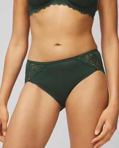 Soma Women's Embraceable Lace High-leg Brief Underwear In Lush Emerald Size Medium |