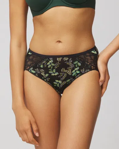 Soma Women's Embraceable Lace High-leg Brief Underwear In Oasis Fronds Black Size 2xl |