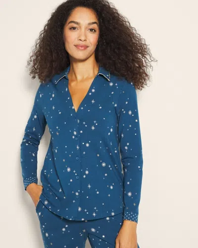 Soma Women's Cotton Modal Long Sleeve Notch Collar Pajama Top In Blue Size Xs |  Pajama Sets In Into The Night Blue