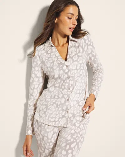 Soma Women's Cotton Modal Long Sleeve Notch Collar Pajama Top In Leopard Print Size 2xl |  Pajama Set In Jaguar Spot G Slvr Taupe
