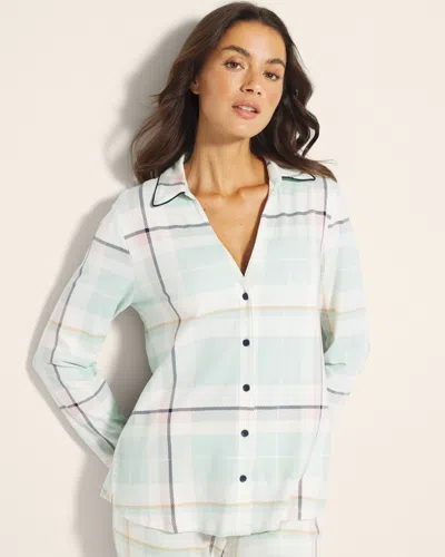 Soma Women's Cotton Modal Long Sleeve Notch Collar Pajama Top In Green Size Xs |  Pajama Sets In Snuggle Up Plaid Green
