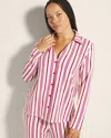 Soma Women's Cotton Modal Long Sleeve Notch Collar Pajama Top In Ivory Size 2xl |  Pajama Sets In Smart Stripe Champagne